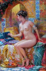 Jewel box, Interior scene of a nude young woman sat before a jewellery box.jpg